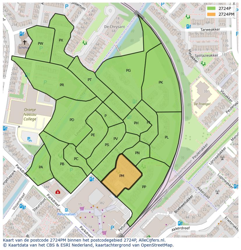Afbeelding van het postcodegebied 2724 PM op de kaart.