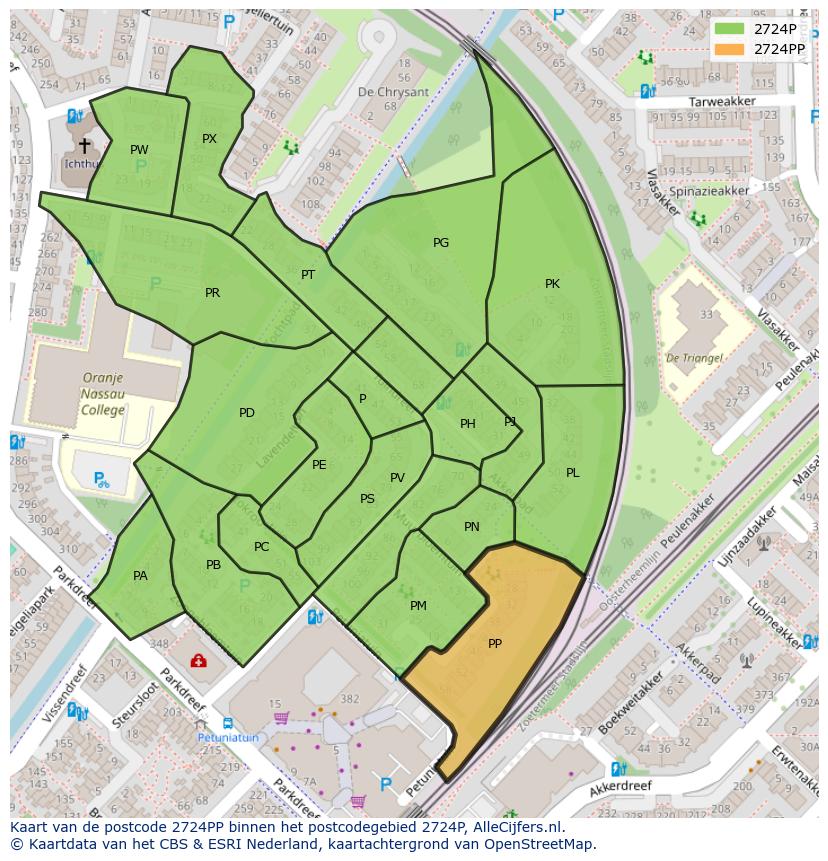 Afbeelding van het postcodegebied 2724 PP op de kaart.