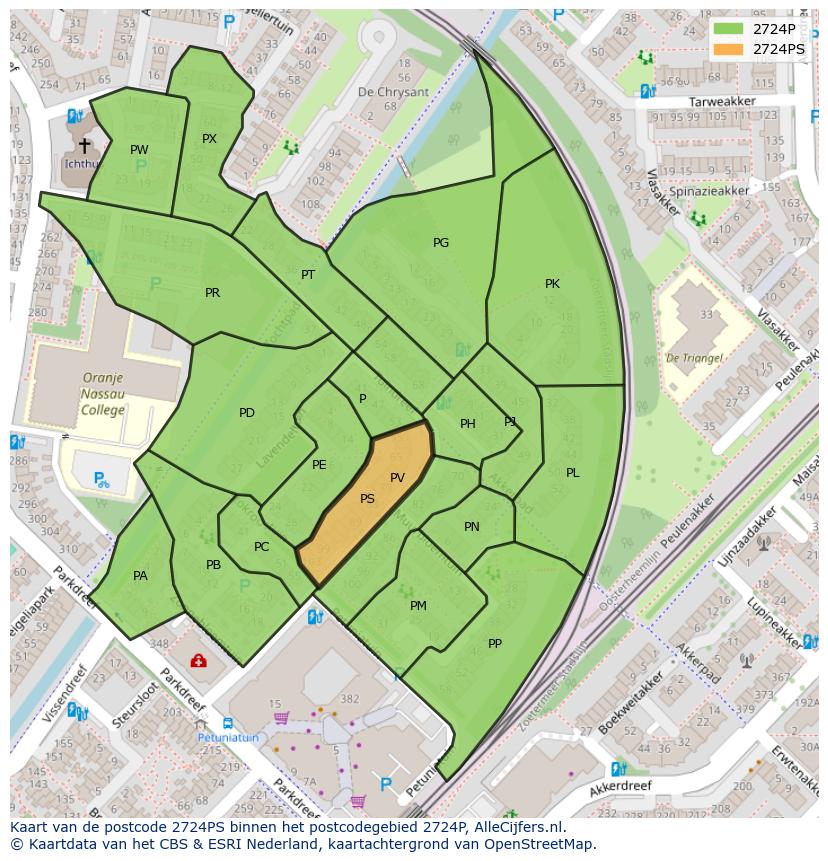 Afbeelding van het postcodegebied 2724 PS op de kaart.