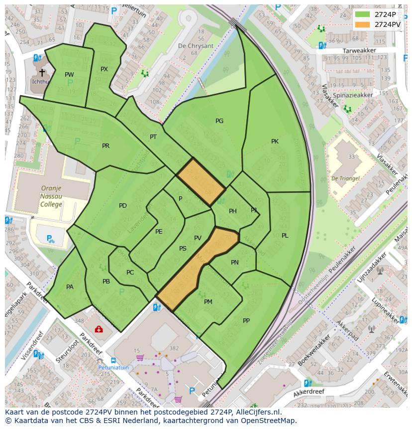 Afbeelding van het postcodegebied 2724 PV op de kaart.