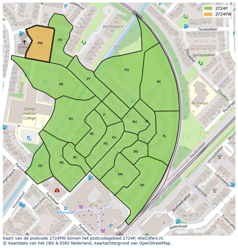 Afbeelding van het postcodegebied 2724 PW op de kaart.