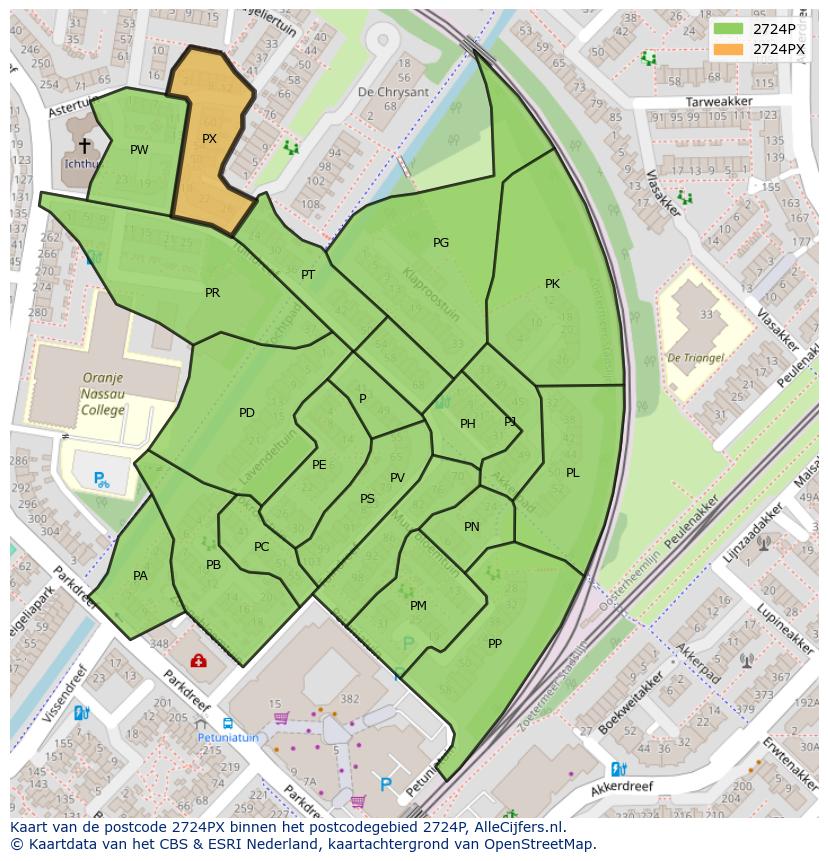 Afbeelding van het postcodegebied 2724 PX op de kaart.