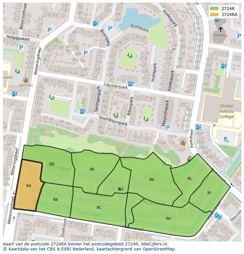 Afbeelding van het postcodegebied 2724 RA op de kaart.