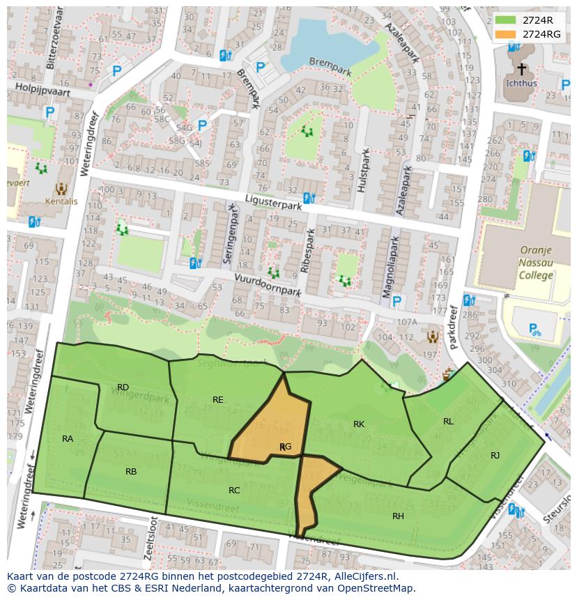 Afbeelding van het postcodegebied 2724 RG op de kaart.