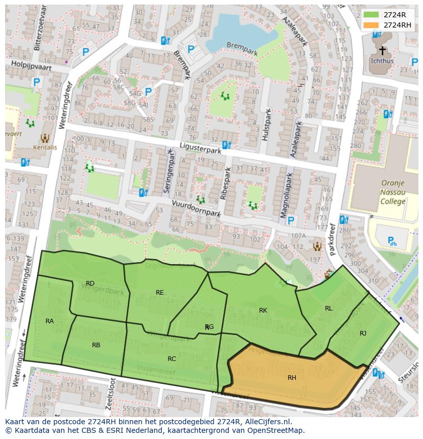 Afbeelding van het postcodegebied 2724 RH op de kaart.