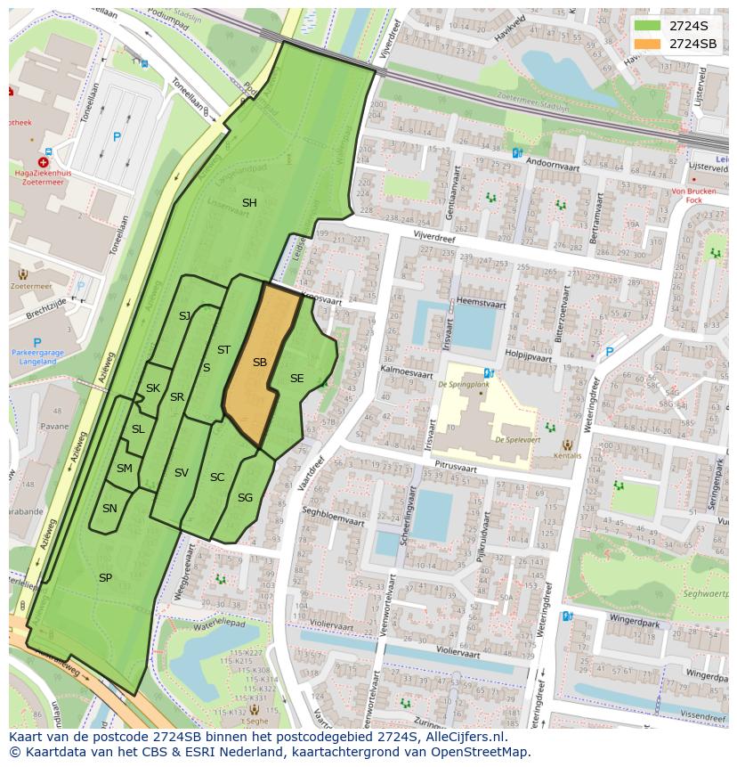 Afbeelding van het postcodegebied 2724 SB op de kaart.