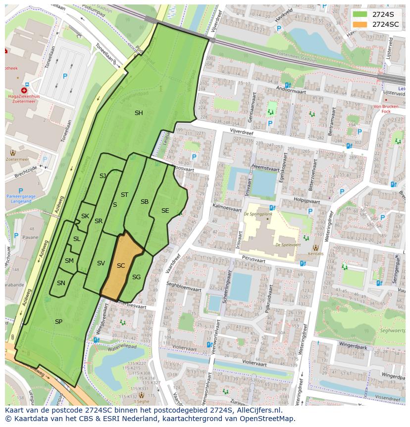 Afbeelding van het postcodegebied 2724 SC op de kaart.