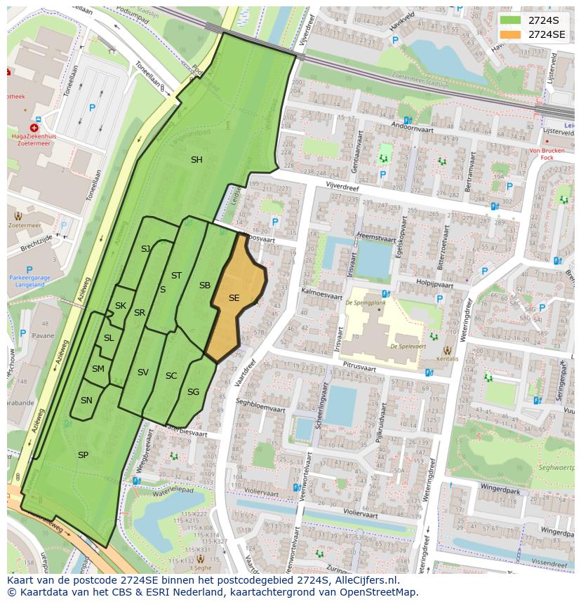 Afbeelding van het postcodegebied 2724 SE op de kaart.