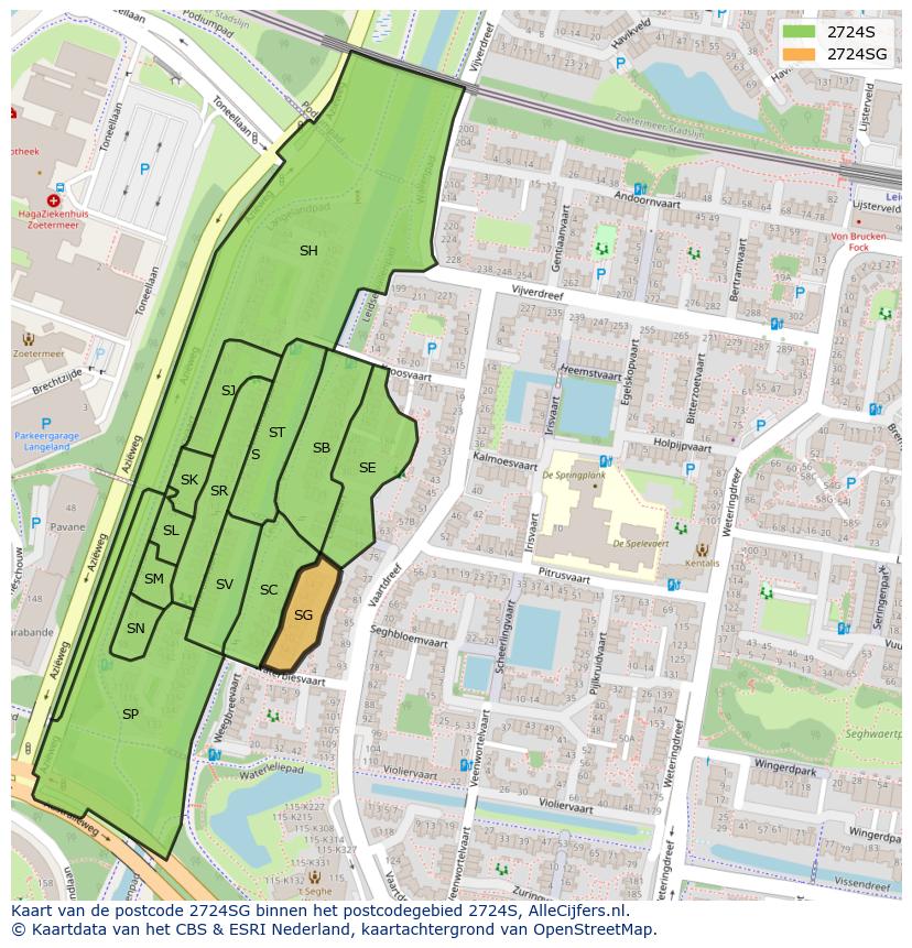 Afbeelding van het postcodegebied 2724 SG op de kaart.