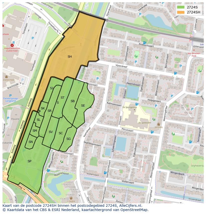 Afbeelding van het postcodegebied 2724 SH op de kaart.