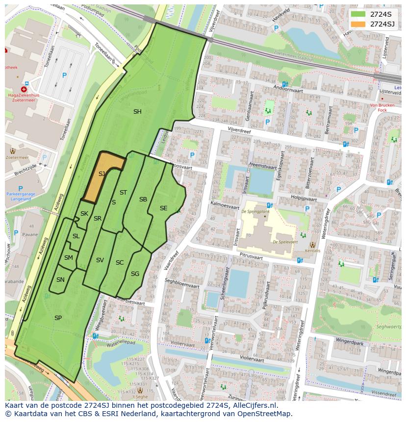 Afbeelding van het postcodegebied 2724 SJ op de kaart.
