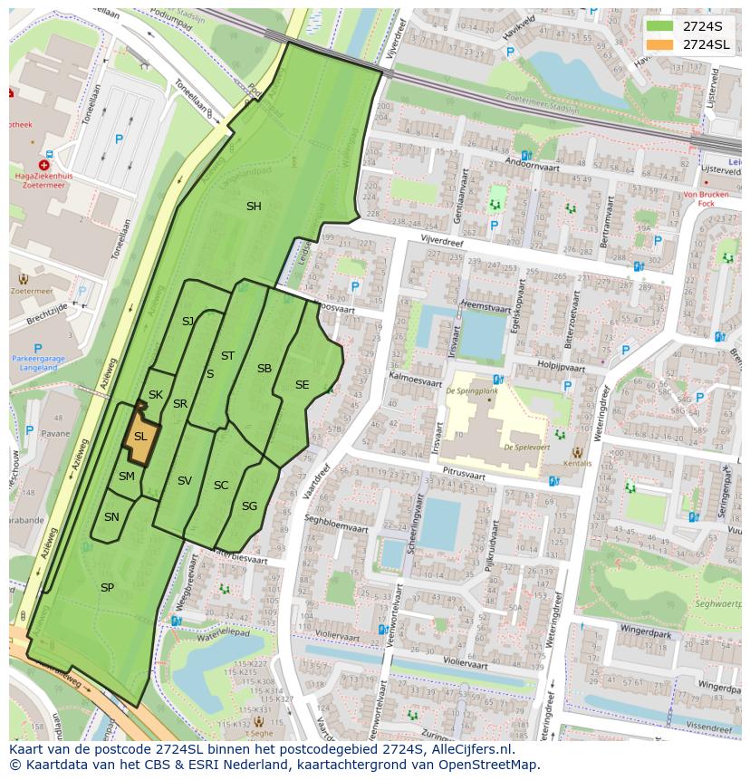 Afbeelding van het postcodegebied 2724 SL op de kaart.