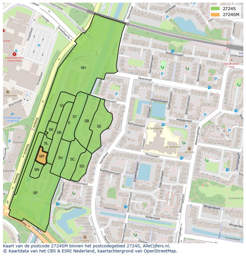 Afbeelding van het postcodegebied 2724 SM op de kaart.