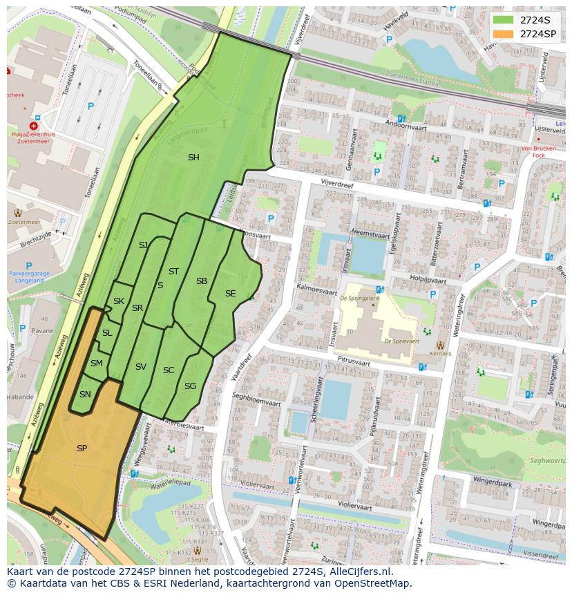 Afbeelding van het postcodegebied 2724 SP op de kaart.