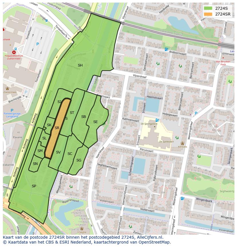 Afbeelding van het postcodegebied 2724 SR op de kaart.