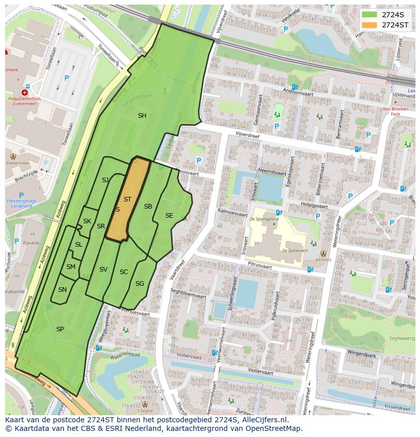 Afbeelding van het postcodegebied 2724 ST op de kaart.