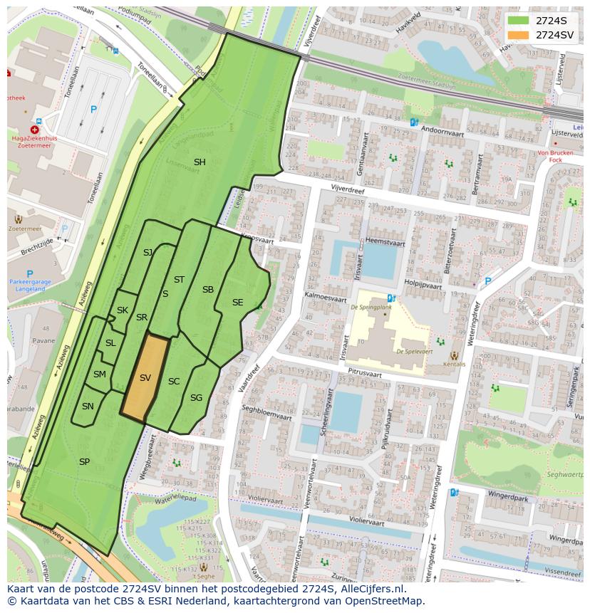 Afbeelding van het postcodegebied 2724 SV op de kaart.