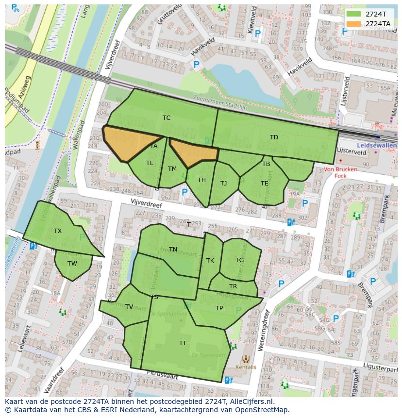 Afbeelding van het postcodegebied 2724 TA op de kaart.