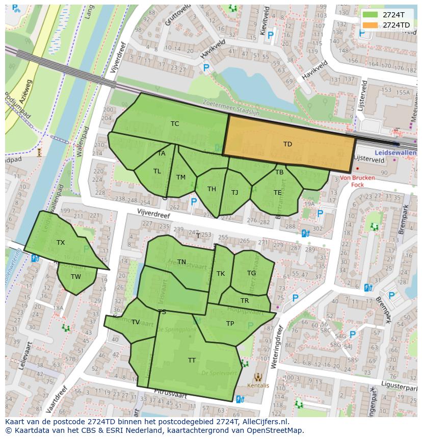 Afbeelding van het postcodegebied 2724 TD op de kaart.