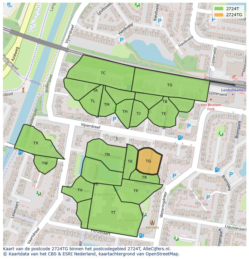Afbeelding van het postcodegebied 2724 TG op de kaart.