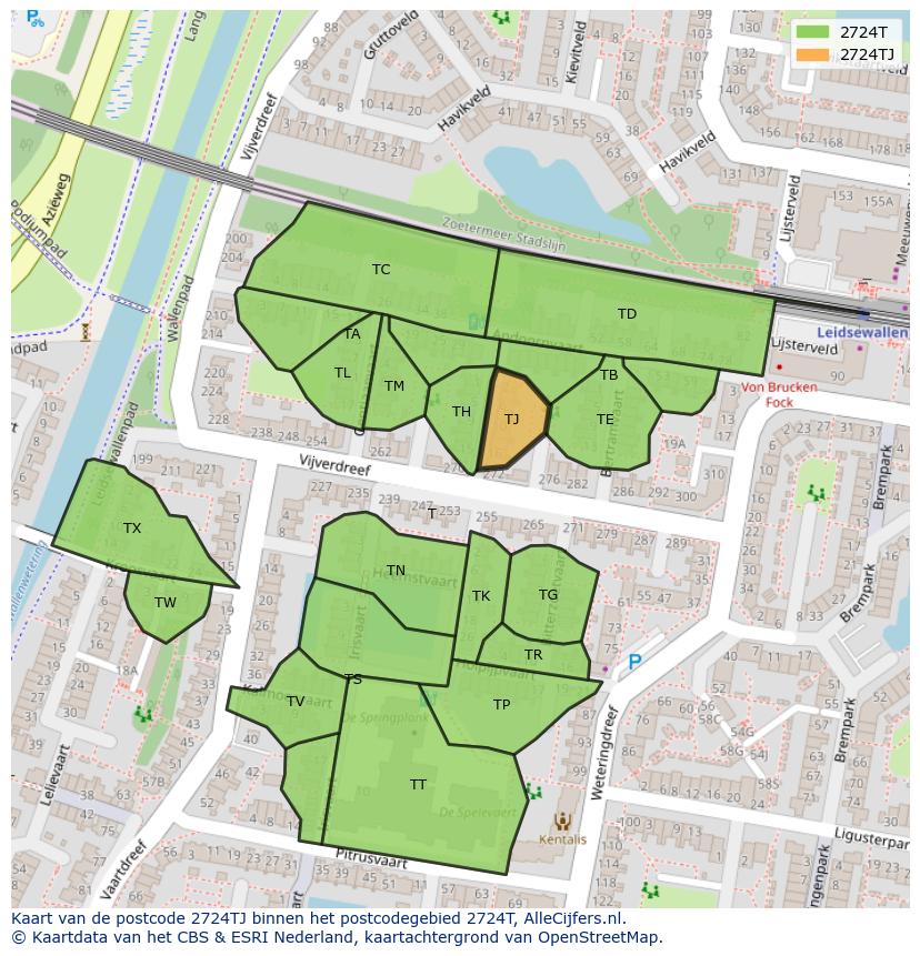Afbeelding van het postcodegebied 2724 TJ op de kaart.