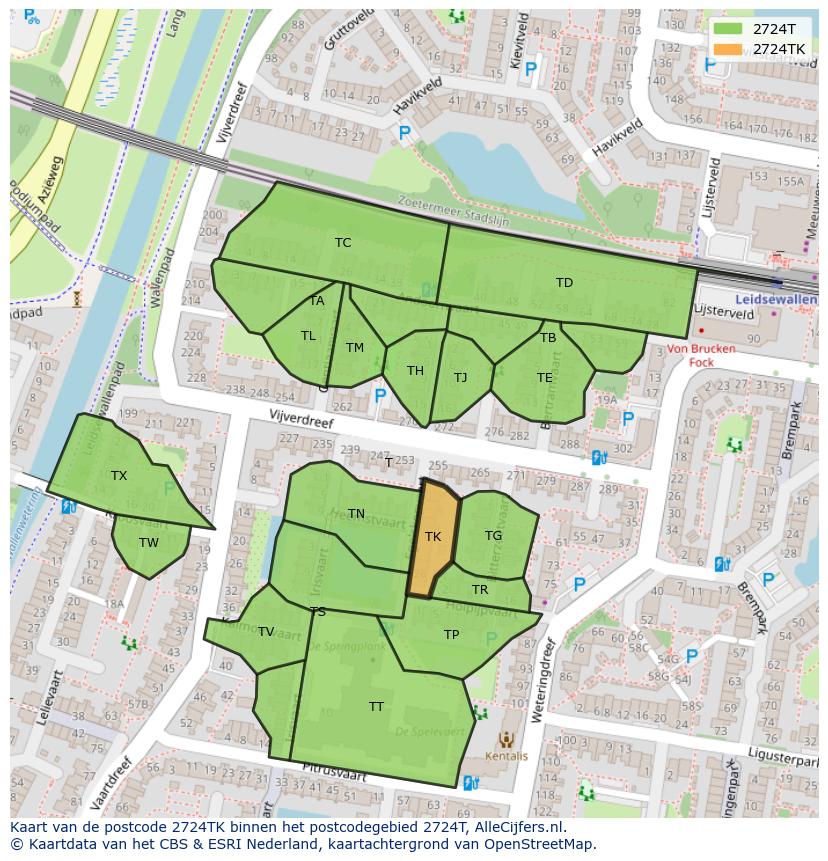 Afbeelding van het postcodegebied 2724 TK op de kaart.