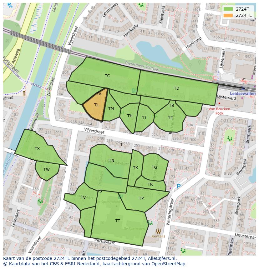 Afbeelding van het postcodegebied 2724 TL op de kaart.