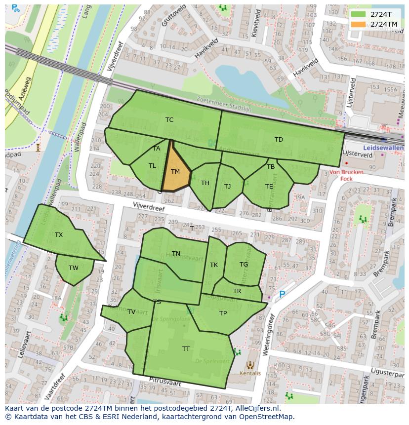 Afbeelding van het postcodegebied 2724 TM op de kaart.