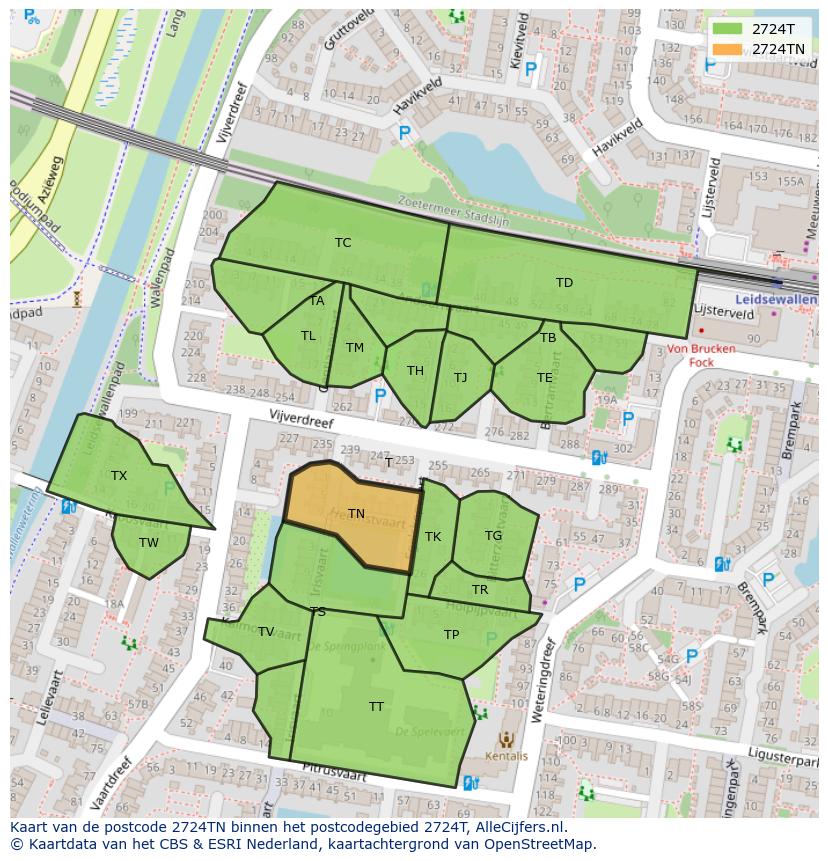 Afbeelding van het postcodegebied 2724 TN op de kaart.