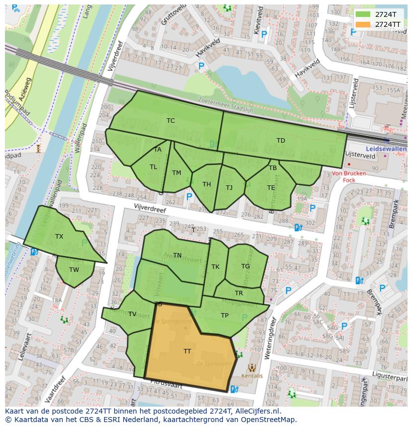 Afbeelding van het postcodegebied 2724 TT op de kaart.