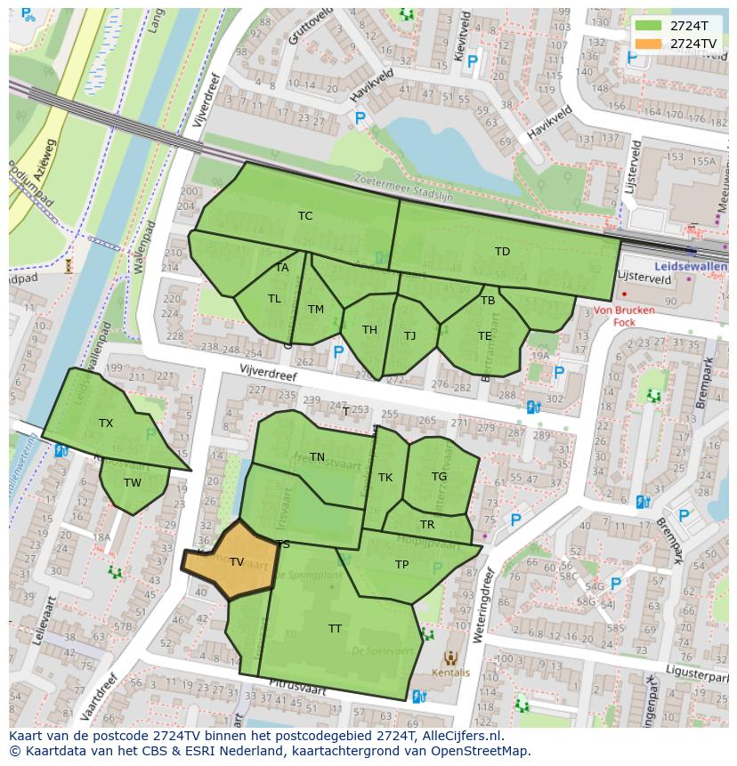 Afbeelding van het postcodegebied 2724 TV op de kaart.