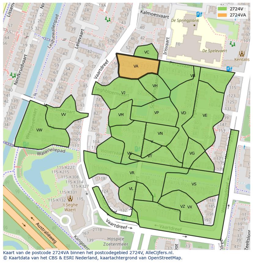 Afbeelding van het postcodegebied 2724 VA op de kaart.