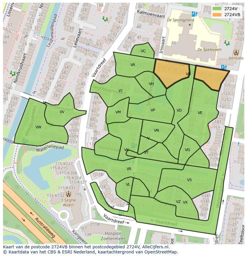 Afbeelding van het postcodegebied 2724 VB op de kaart.