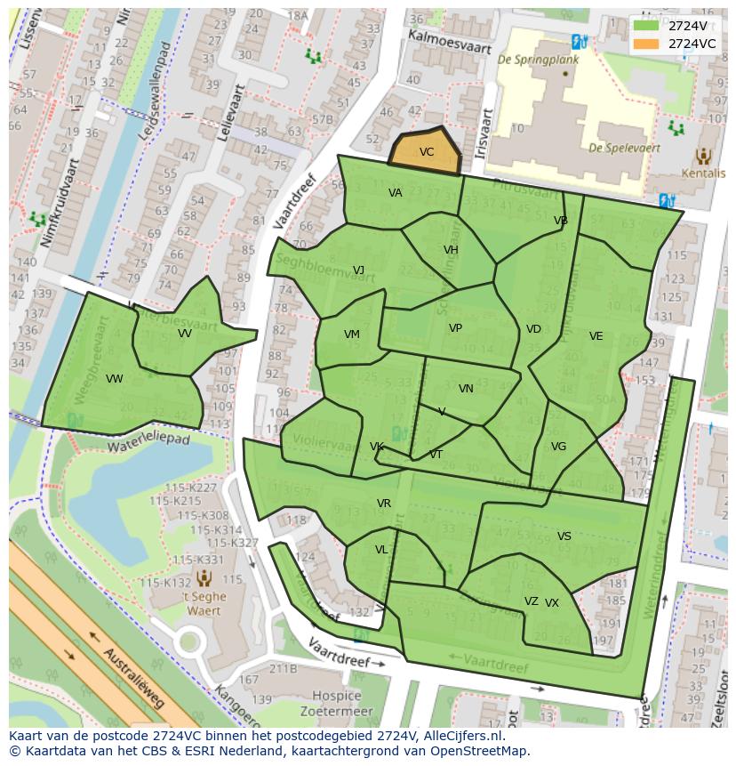 Afbeelding van het postcodegebied 2724 VC op de kaart.