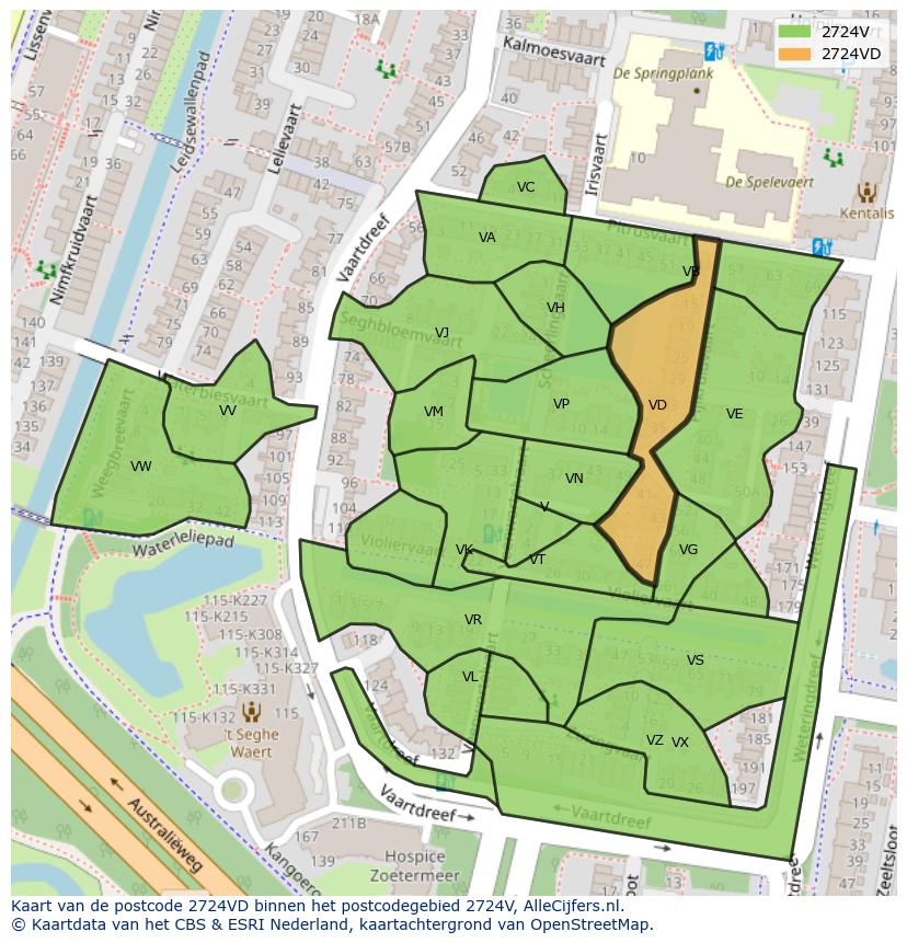 Afbeelding van het postcodegebied 2724 VD op de kaart.