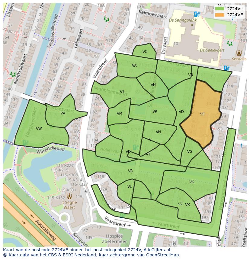 Afbeelding van het postcodegebied 2724 VE op de kaart.