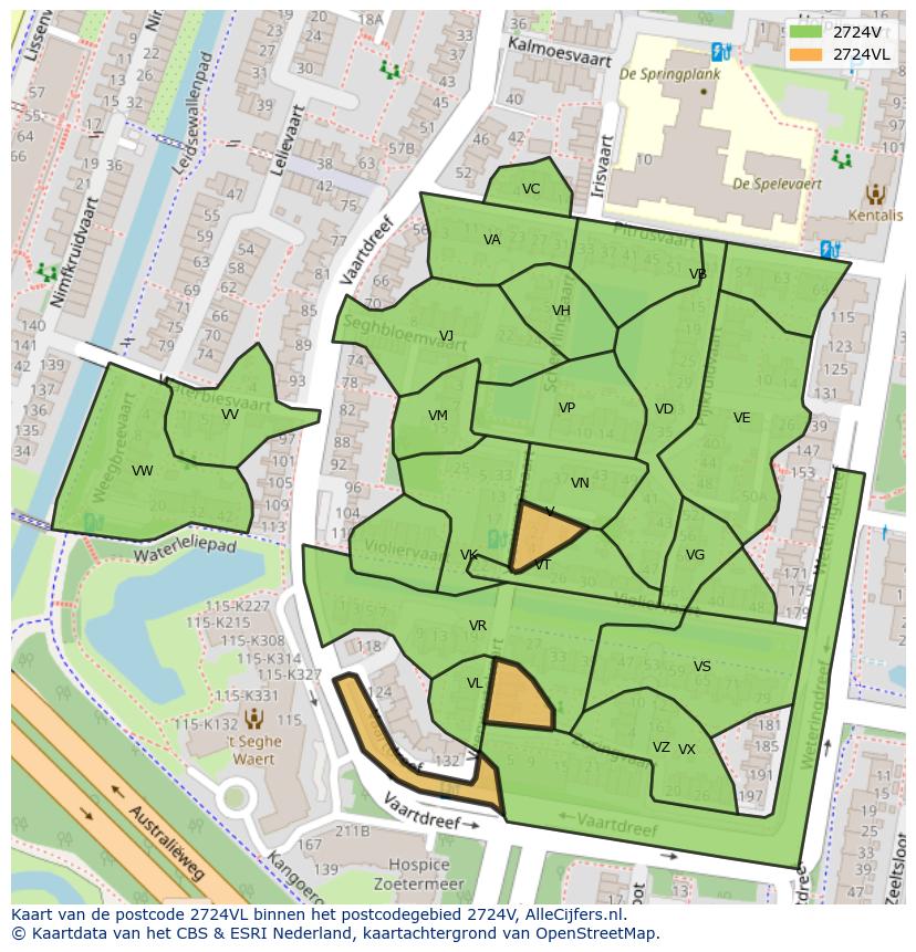 Afbeelding van het postcodegebied 2724 VL op de kaart.