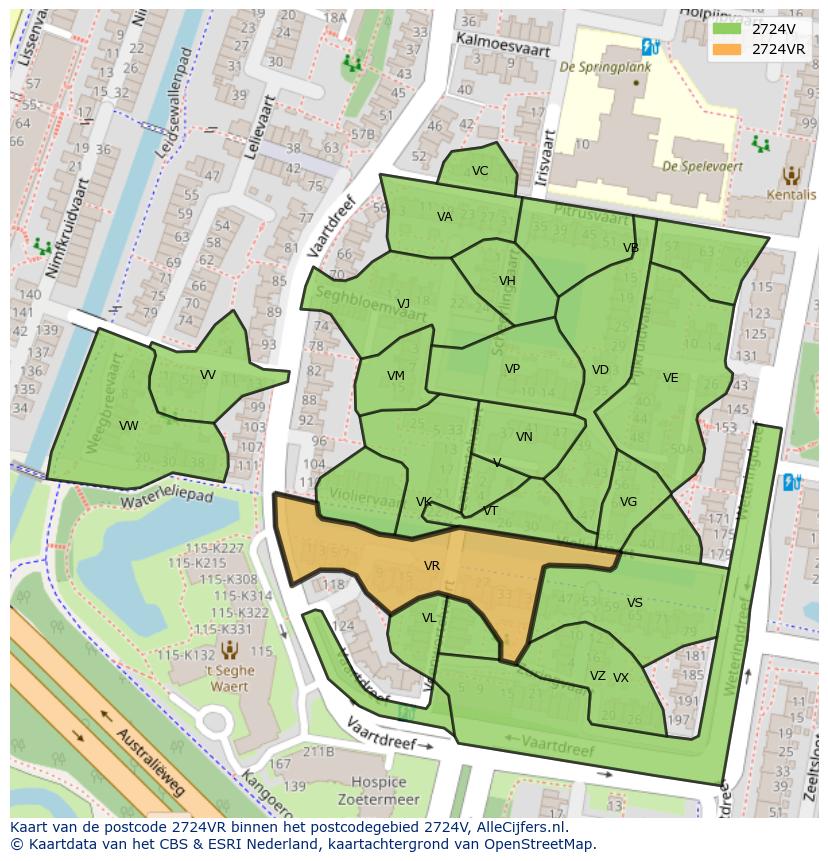 Afbeelding van het postcodegebied 2724 VR op de kaart.