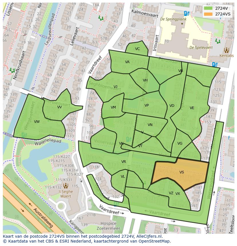 Afbeelding van het postcodegebied 2724 VS op de kaart.