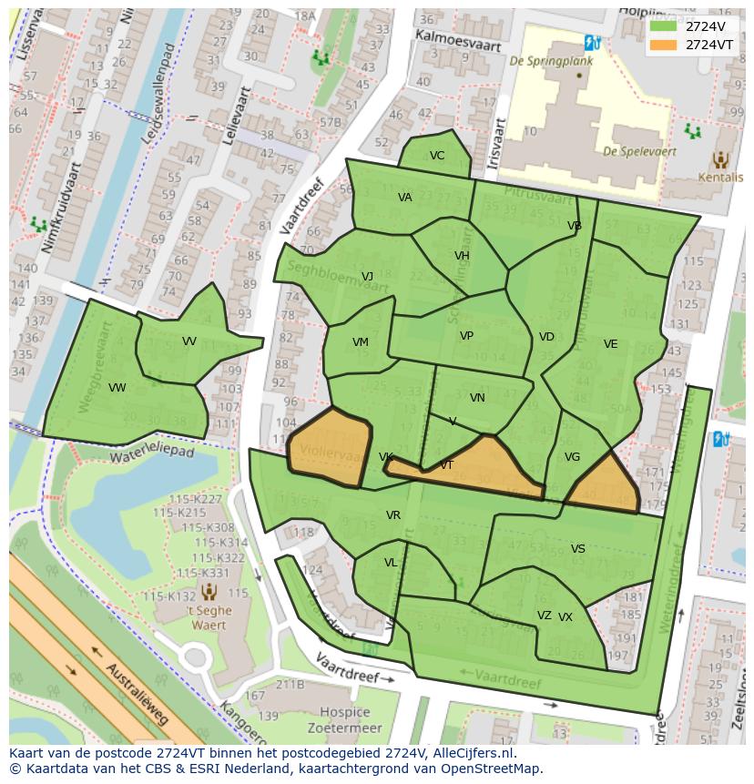 Afbeelding van het postcodegebied 2724 VT op de kaart.