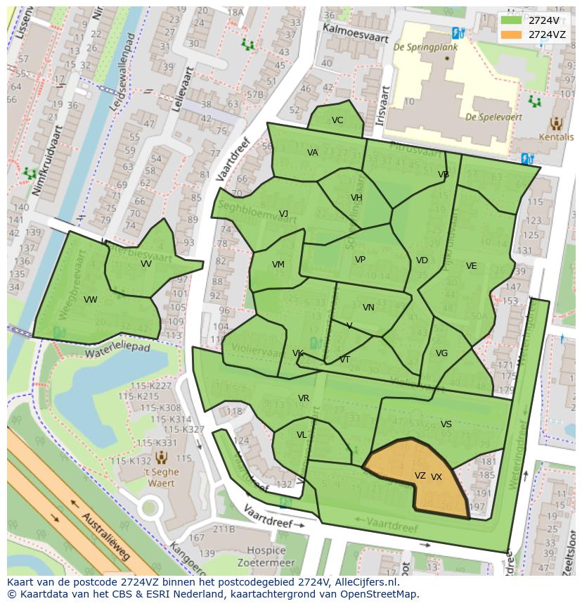 Afbeelding van het postcodegebied 2724 VZ op de kaart.