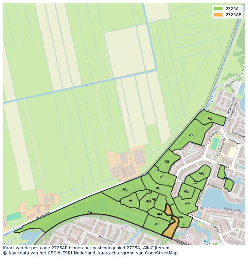 Afbeelding van het postcodegebied 2725 AP op de kaart.