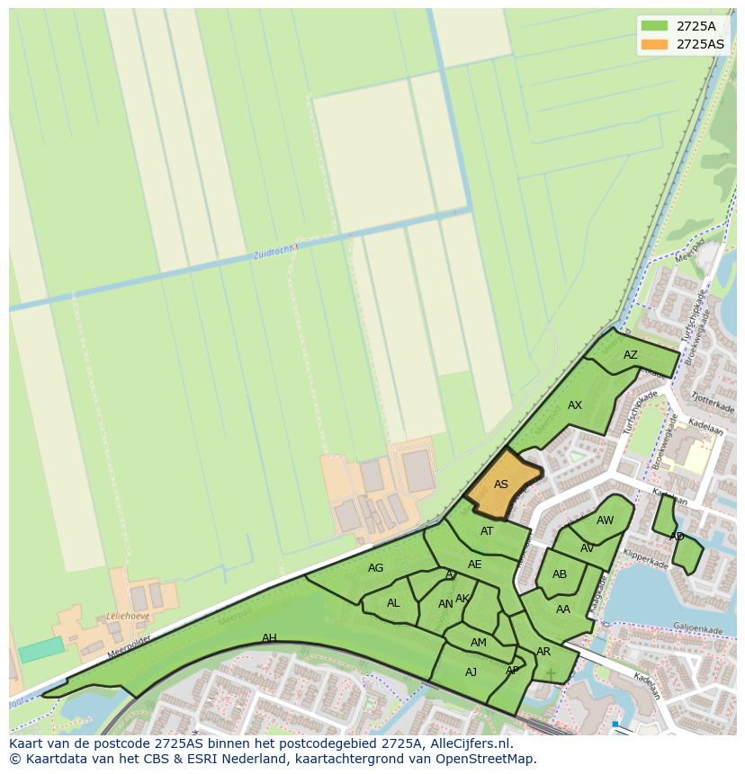 Afbeelding van het postcodegebied 2725 AS op de kaart.