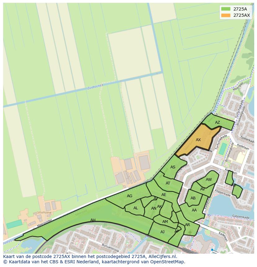Afbeelding van het postcodegebied 2725 AX op de kaart.