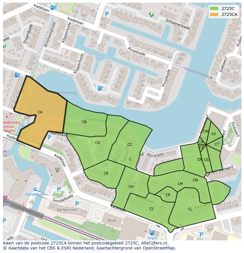 Afbeelding van het postcodegebied 2725 CA op de kaart.