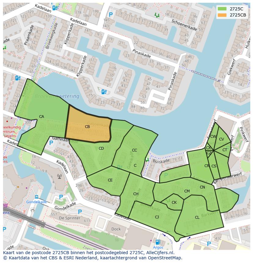 Afbeelding van het postcodegebied 2725 CB op de kaart.