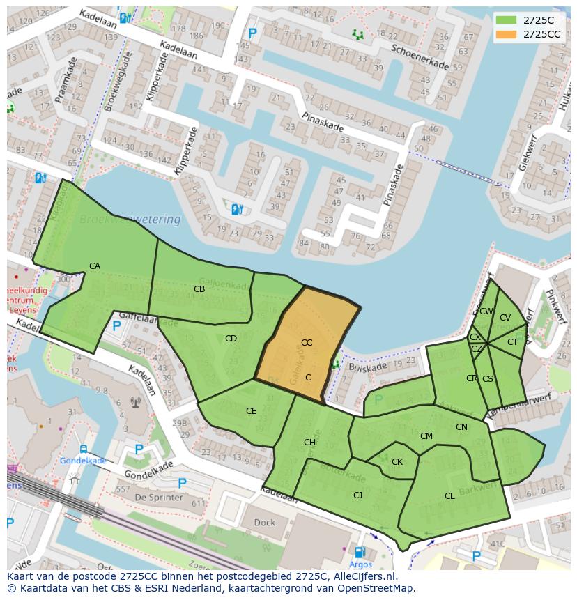 Afbeelding van het postcodegebied 2725 CC op de kaart.