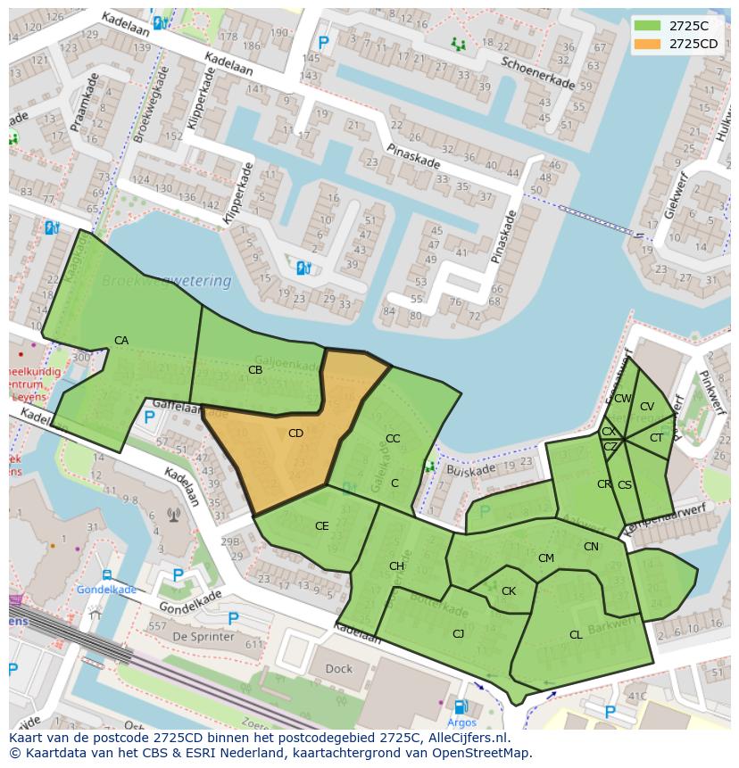 Afbeelding van het postcodegebied 2725 CD op de kaart.
