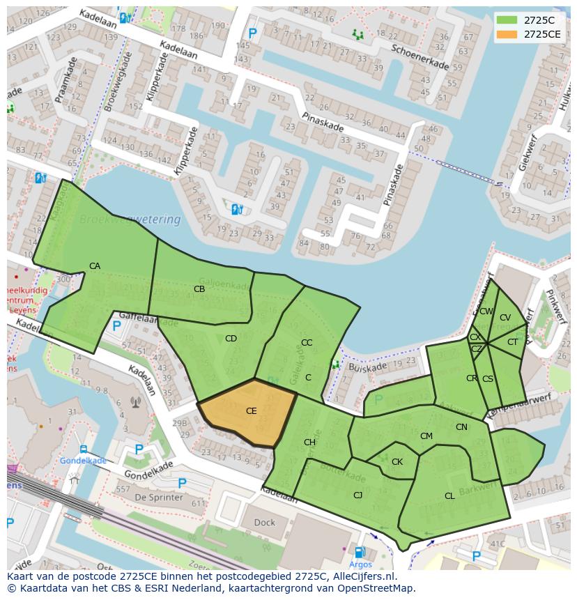 Afbeelding van het postcodegebied 2725 CE op de kaart.