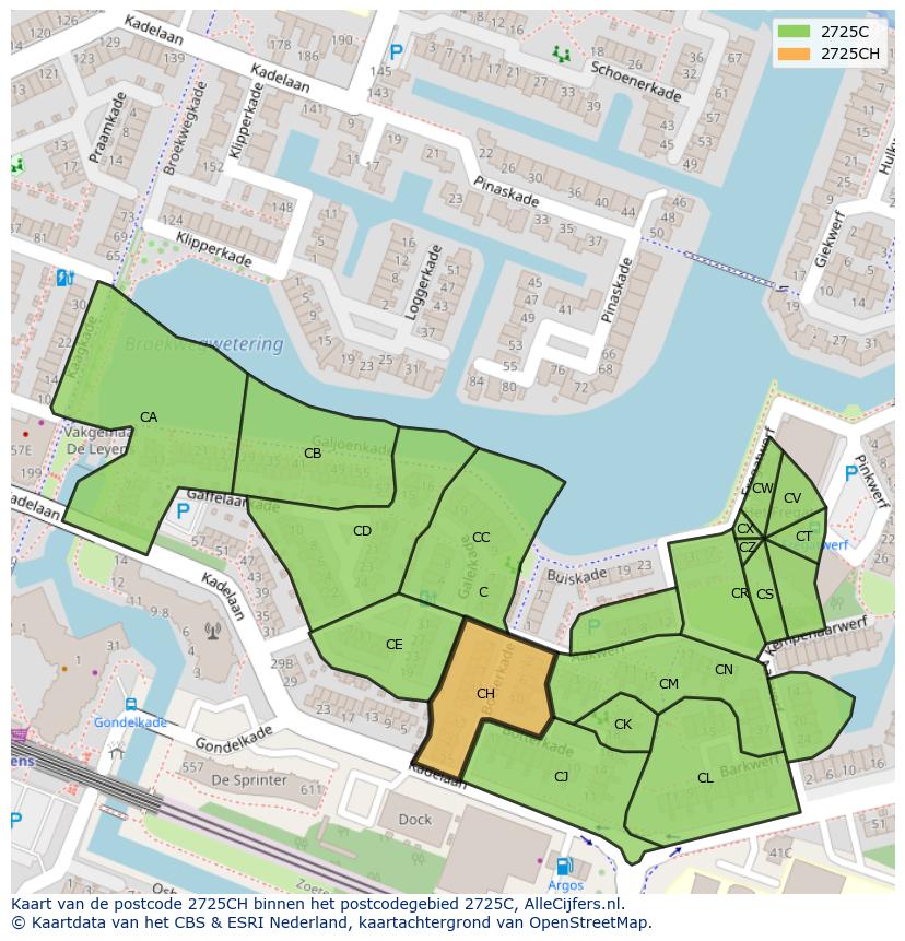 Afbeelding van het postcodegebied 2725 CH op de kaart.